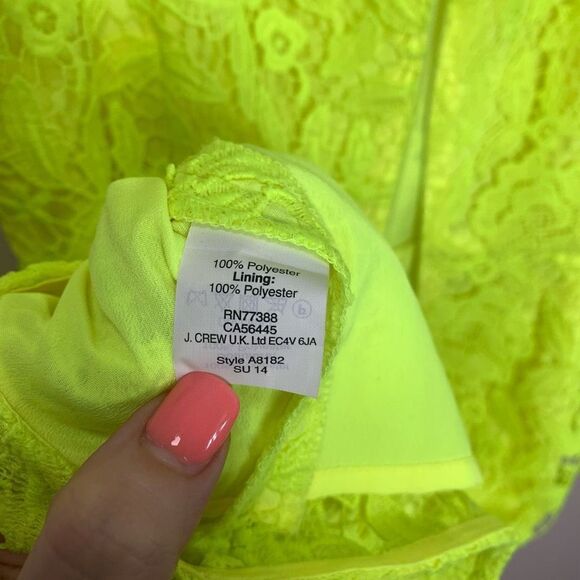 J. Crew Neon Yellow Lace Dress size 6 (measurements in description) H1 - Picture 10 of 11